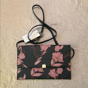 NWT a  new day Charcoal and Pink Floral Crossbody Bag